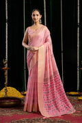 Jyoti Fashion Women's Pink Soft Spun Cotton Zari Woven Saree with Blouse | Grocsy