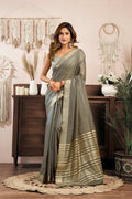 Jyoti Fashion Women's Grey Khadi Cotton Zari Woven Saree with Blouse | Grocsy