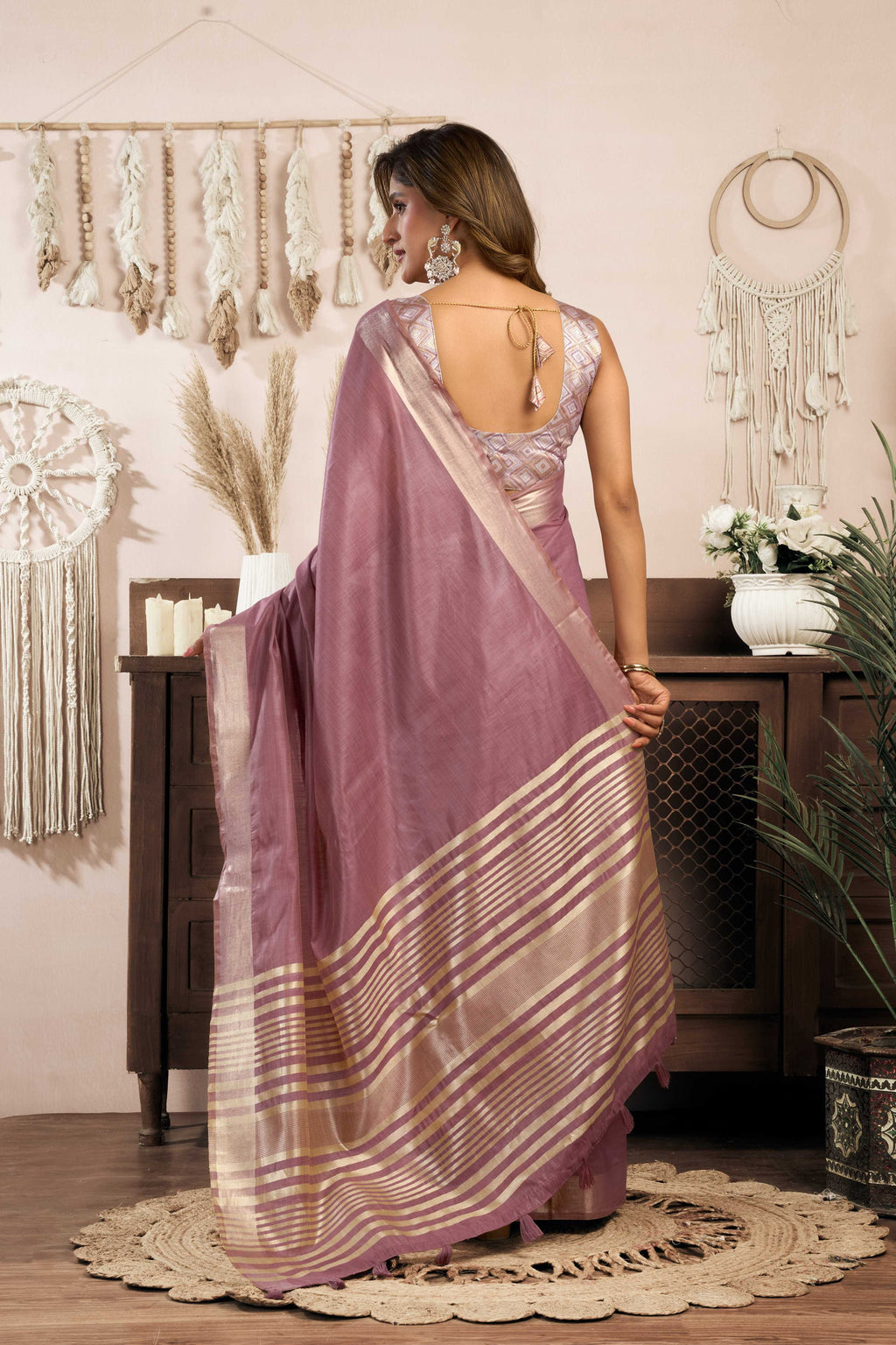 Jyoti Fashion Women's Wine Khadi Cotton Zari Woven Saree with Blouse | Grocsy
