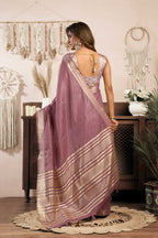 Jyoti Fashion Women's Wine Khadi Cotton Zari Woven Saree with Blouse | Grocsy