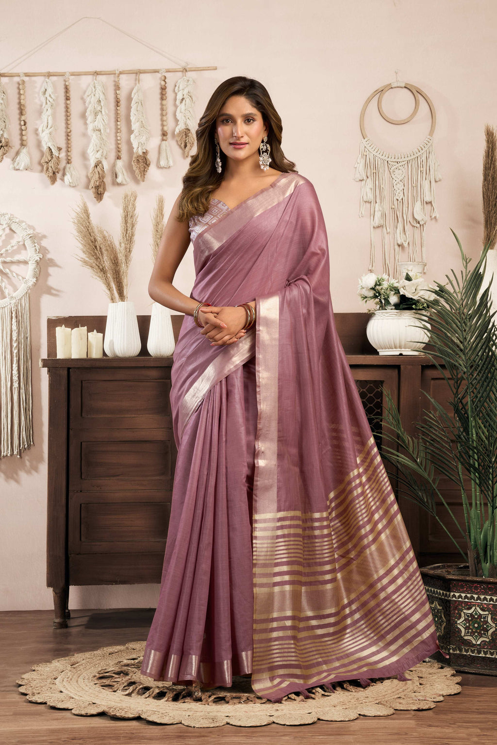 Jyoti Fashion Women's Wine Khadi Cotton Zari Woven Saree with Blouse | Grocsy