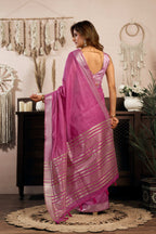 Jyoti Fashion Women's Magenta Khadi Cotton Zari Woven Saree with Blouse | Grocsy