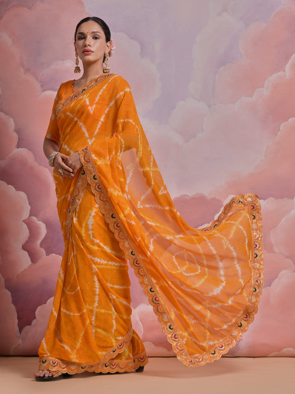 Jyoti Fashion Women's Mustard Coding Sequence Georgette Saree with Blouse | Grocsy