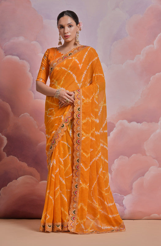 Jyoti Fashion Women's Mustard Coding Sequence Georgette Saree with Blouse | Grocsy