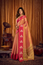 Jyoti Fashion Women's Peach Soft Tissue Zari Woven Saree with Blouse | Grocsy