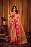 Jyoti Fashion Women's Peach Soft Tissue Zari Woven Saree with Blouse | Grocsy