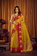 Jyoti Fashion Women's Parrot Green Soft Tissue Zari Woven Saree with Blouse | Grocsy