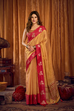 Jyoti Fashion Women's Beige Soft Tissue Zari Woven Saree with Blouse | Grocsy