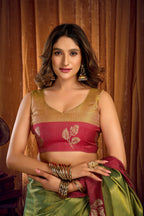 Jyoti Fashion Women's Green Soft Tissue Zari Woven Saree with Blouse | Grocsy