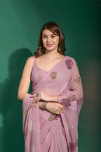 Jyoti Fashion Women's Pink Sequence Georgette Saree with Blouse | Grocsy