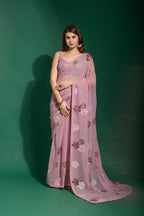 Jyoti Fashion Women's Pink Sequence Georgette Saree with Blouse | Grocsy