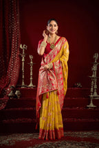 Jyoti Fashion Women's Yellow Modal Banarasi Zari Woven Saree with Blouse | Grocsy