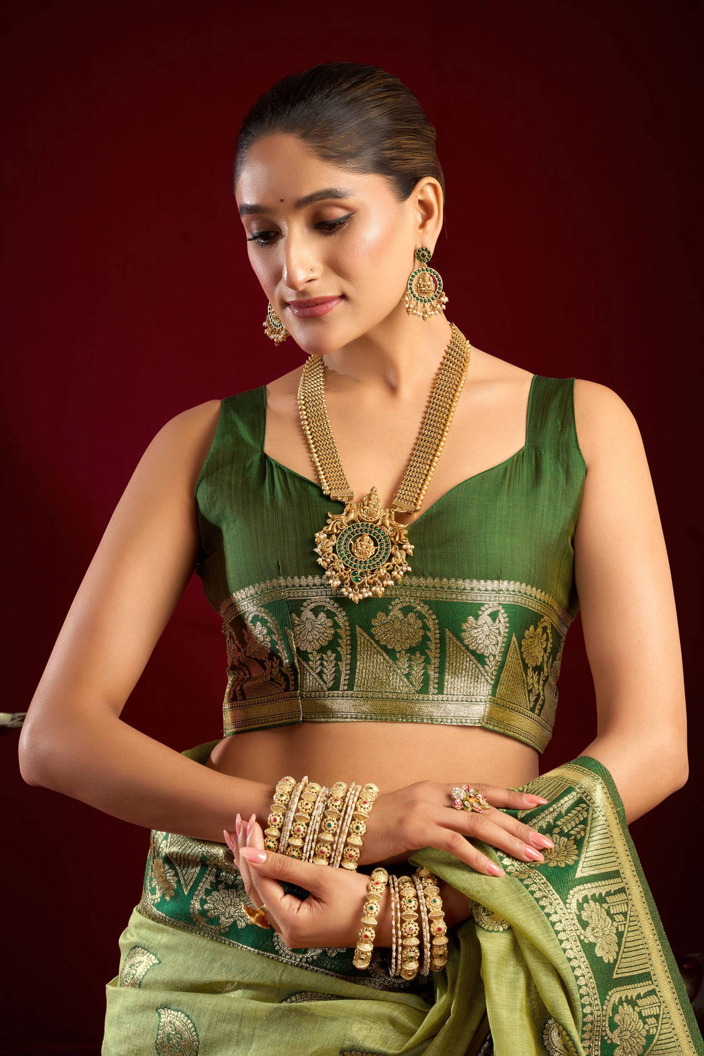 Jyoti Fashion Women's Pista Green Modal Banarasi Zari Woven Saree with Blouse | Grocsy
