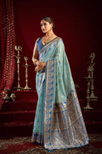Jyoti Fashion Women's Sky Blue Modal Banarasi Zari Woven Saree with Blouse | Grocsy