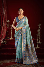 Jyoti Fashion Women's Sky Blue Modal Banarasi Zari Woven Saree with Blouse | Grocsy