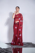 Jyoti Fashion Women's Maroon Sequence Georgette Saree with Blouse | Grocsy