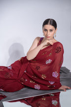 Jyoti Fashion Women's Maroon Sequence Georgette Saree with Blouse | Grocsy