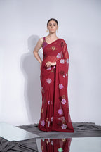 Jyoti Fashion Women's Maroon Sequence Georgette Saree with Blouse | Grocsy