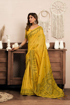 Jyoti Fashion Women's Mustard Modal Art Silk Warli Work Saree with Blouse | Grocsy
