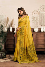 Jyoti Fashion Women's Mustard Modal Art Silk Warli Work Saree with Blouse | Grocsy