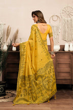 Jyoti Fashion Women's Mustard Modal Art Silk Warli Work Saree with Blouse | Grocsy