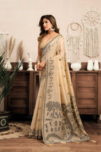 Jyoti Fashion Women's Cream Modal Art Silk Warli Work Saree with Blouse | Grocsy
