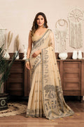 Jyoti Fashion Women's Cream Modal Art Silk Warli Work Saree with Blouse | Grocsy