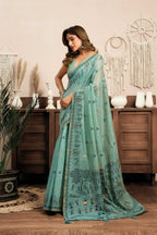 Jyoti Fashion Women's Sky Blue Modal Art Silk Warli Work Saree with Blouse | Grocsy