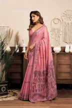 Jyoti Fashion Women's Pink Modal Art Silk Warli Work Saree with Blouse | Grocsy