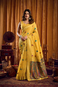 Jyoti Fashion Women's Yellow Khadi Cotton Mina Work Saree with Blouse | Grocsy