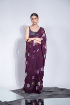 Jyoti Fashion Women's Wine Sequence Georgette Saree with Blouse | Grocsy