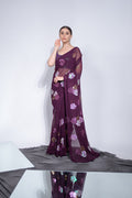 Jyoti Fashion Women's Wine Sequence Georgette Saree with Blouse | Grocsy