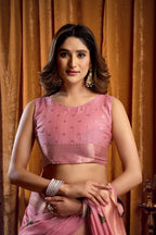 Jyoti Fashion Women's Pink Khadi Cotton Mina Work Saree with Blouse | Grocsy