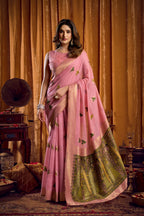 Jyoti Fashion Women's Pink Khadi Cotton Mina Work Saree with Blouse | Grocsy