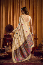 Jyoti Fashion Women's Cream Khadi Cotton Mina Work Saree with Blouse | Grocsy