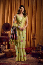Jyoti Fashion Women's Green Khadi Cotton Mina Work Saree with Blouse | Grocsy