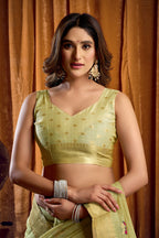 Jyoti Fashion Women's Green Khadi Cotton Mina Work Saree with Blouse | Grocsy