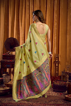 Jyoti Fashion Women's Green Khadi Cotton Mina Work Saree with Blouse | Grocsy