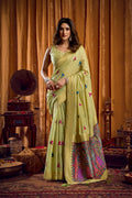 Jyoti Fashion Women's Green Khadi Cotton Mina Work Saree with Blouse | Grocsy