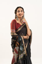 Jyoti Fashion Women's Black Soft Muga Cotton Zari Woven Saree with Blouse | Grocsy
