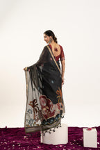 Jyoti Fashion Women's Black Soft Muga Cotton Zari Woven Saree with Blouse | Grocsy