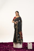 Jyoti Fashion Women's Black Soft Muga Cotton Zari Woven Saree with Blouse | Grocsy