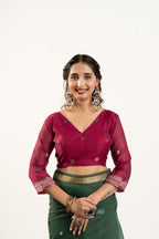Jyoti Fashion Women's Bottle Green Soft Muga Cotton Zari Woven Saree with Blouse | Grocsy