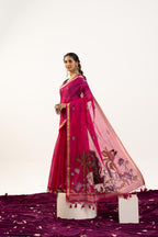 Jyoti Fashion Women's Pink Soft Muga Cotton Zari Woven Saree with Blouse | Grocsy