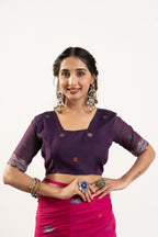 Jyoti Fashion Women's Pink Soft Muga Cotton Zari Woven Saree with Blouse | Grocsy
