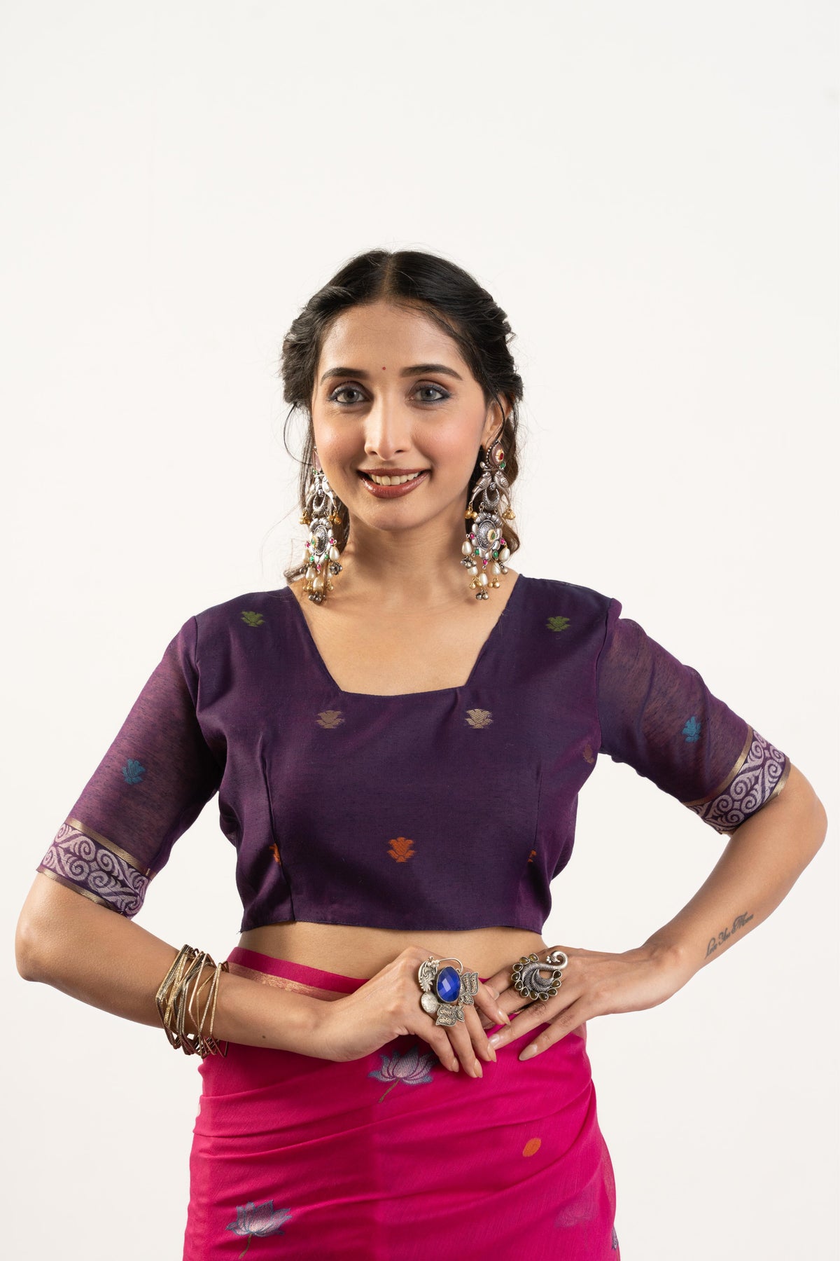 Jyoti Fashion Women's Pink Soft Muga Cotton Zari Woven Saree with Blouse | Grocsy