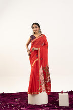 Jyoti Fashion Women's Red Soft Muga Cotton Zari Woven Saree with Blouse | Grocsy