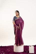 Jyoti Fashion Women's Wine Soft Muga Cotton Zari Woven Saree with Blouse | Grocsy