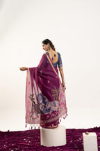 Jyoti Fashion Women's Wine Soft Muga Cotton Zari Woven Saree with Blouse | Grocsy