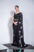 Jyoti Fashion Women's Black Sequence Georgette Saree with Blouse | Grocsy